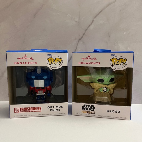 NIB Funko POP! Transformers Optimus & Star Wars Mandalorian Grogu Ornament Lot - Picture 1 of 11